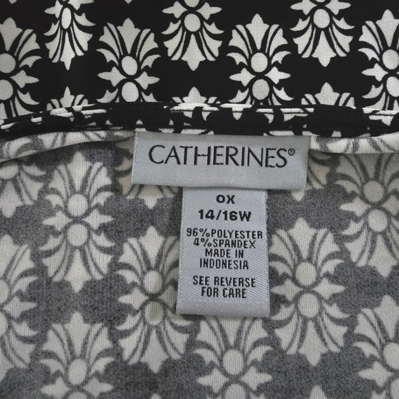 Catherines Women's Plus Floral Knit Black White Turquoise Long Dress Size 0X - Picture 6 of 6